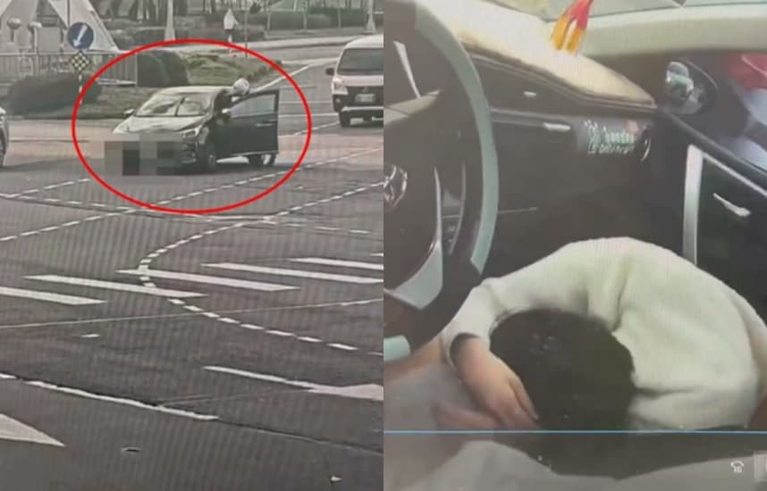 劉男駕駛車輛停在大馬路上,值勤交警馬上上前關心。(翻攝自記者爆料網)