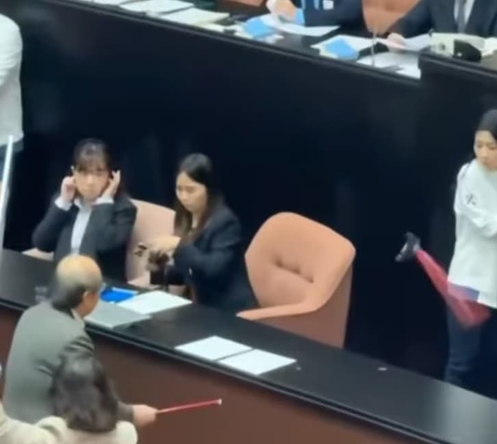 徐巧芯遭拐杖擊中手臂。(翻攝徐巧芯臉書)