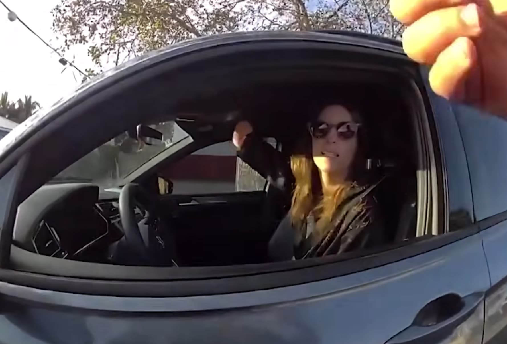 凱瑟琳舉起右手發誓她剛剛沒有開車滑手機。(翻攝畫面)