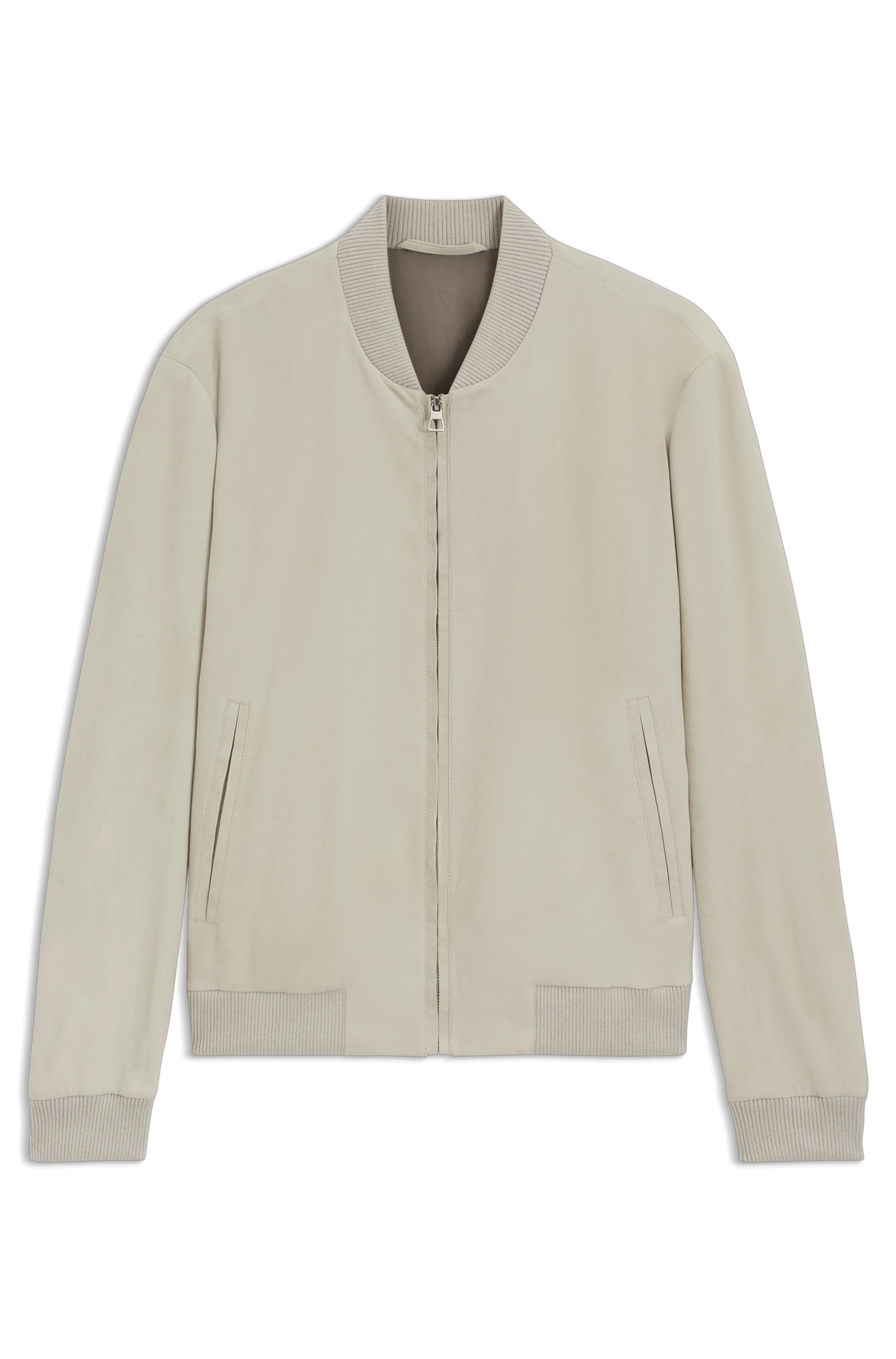 BECKHAM x BOSS系列米色麂皮夾克。NT$39,400(BOSS提供)