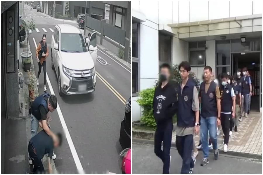 警方趁林男外出拿外送餐點時將他壓制逮捕,並在警方訊後將9人依法移送。(翻攝畫面)