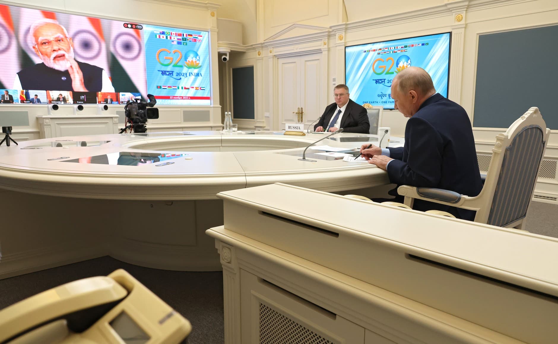 普丁22日參與了由印度總理莫迪主持的G20線上會議。(翻攝自President of Russia)