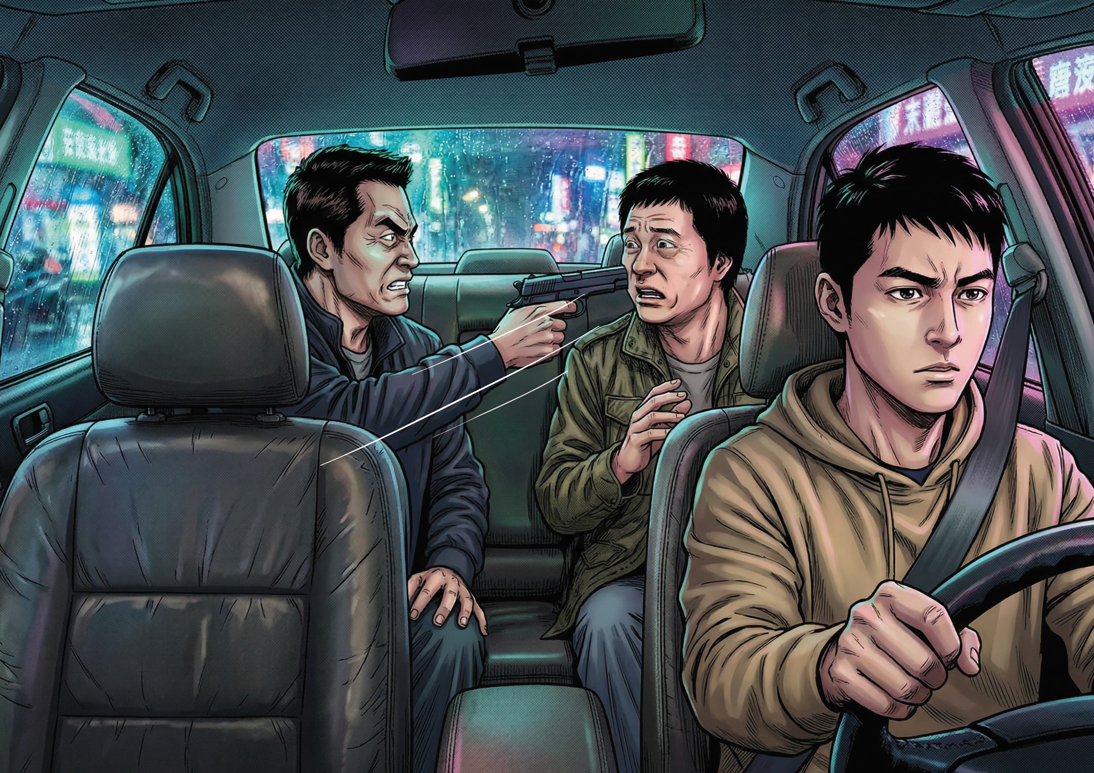 許金德出獄後,因介入道上糾紛遭擄走射殺,結束罪惡的一生。(AI繪圖FREEPIK生成,本刊美術組後製)