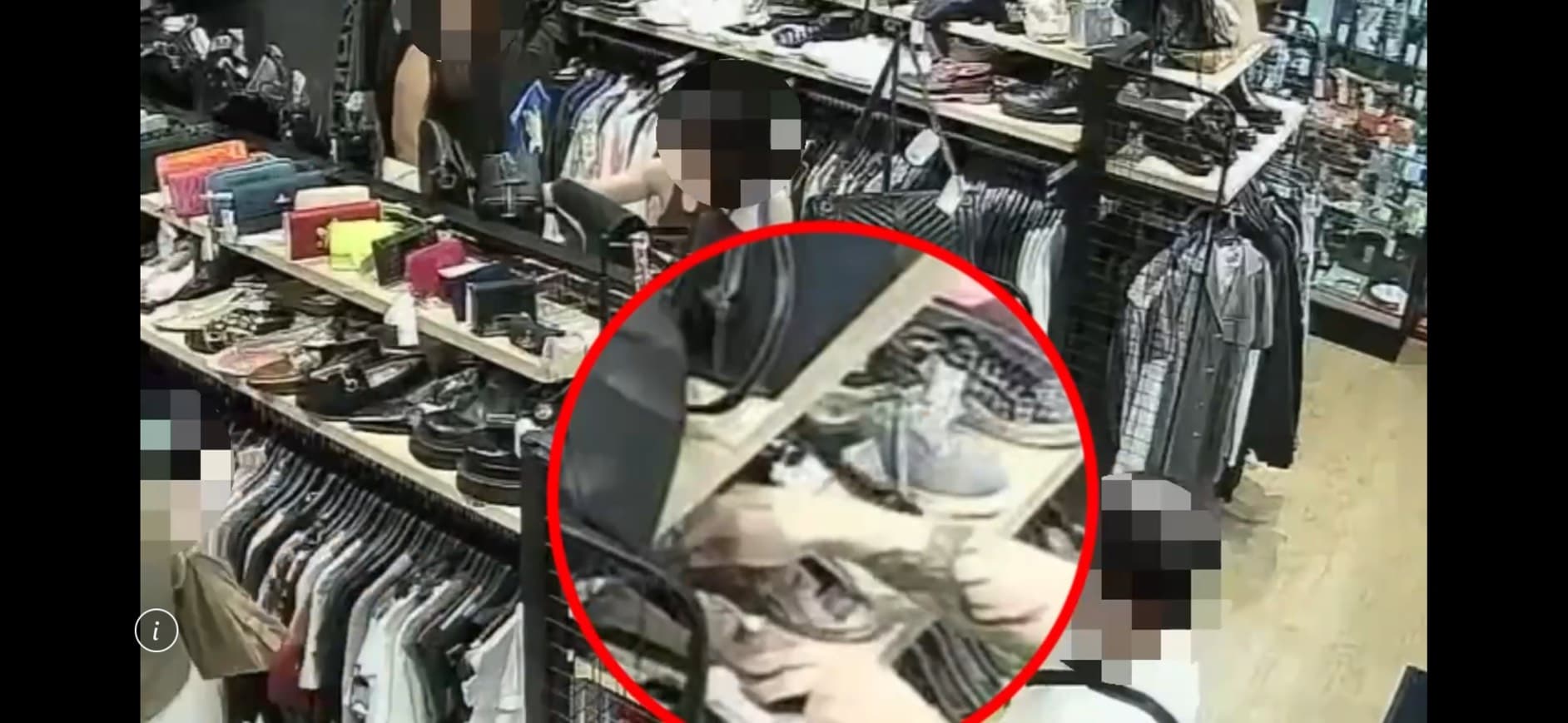 陳男趁店員不注意，用美工刀劃破名牌精品運動鞋。（翻攝畫面）