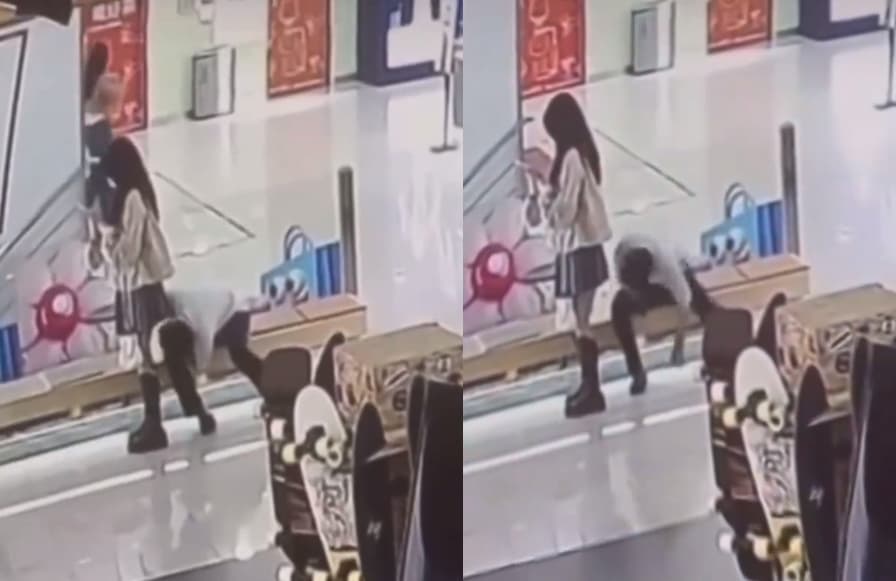 男子偷窺商場嫩妹裙底,得手後竟馬上再偷看一次。(翻攝X@FadeHubb)