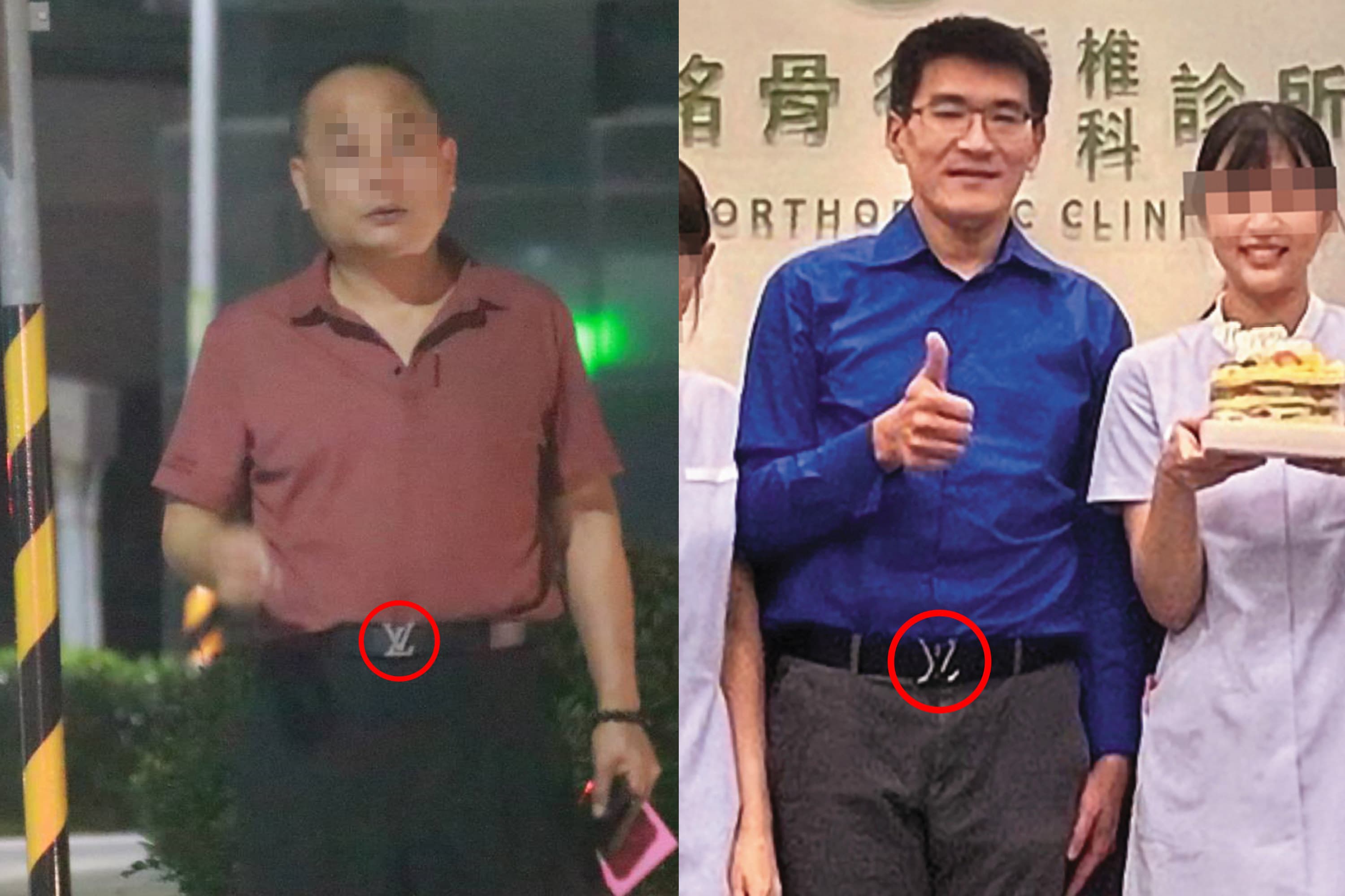 2026/08/17趙建銘友人要求記者「別再一直拍了」,陳幸妤認出此人是趙的昔日獄友,巧合的是,本刊直擊對方與趙建銘繫同款LV皮帶(黃圈處),且深夜訪趙,可見雙方交情深厚。