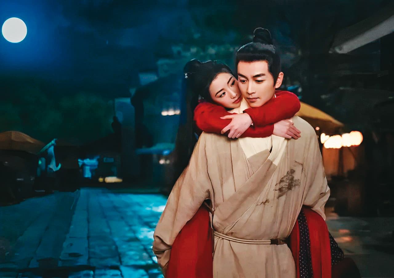 陳曉(前)搭檔毛曉彤(後)主演新戲《雲襄傳》,又摟又吻傳出緋聞。(中視提供)