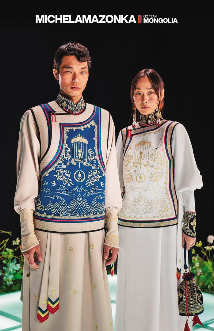 被網友評為「2024最美奧運服」的蒙古隊服,時髦又不忘本。(翻攝自Michel Amazonka IG)