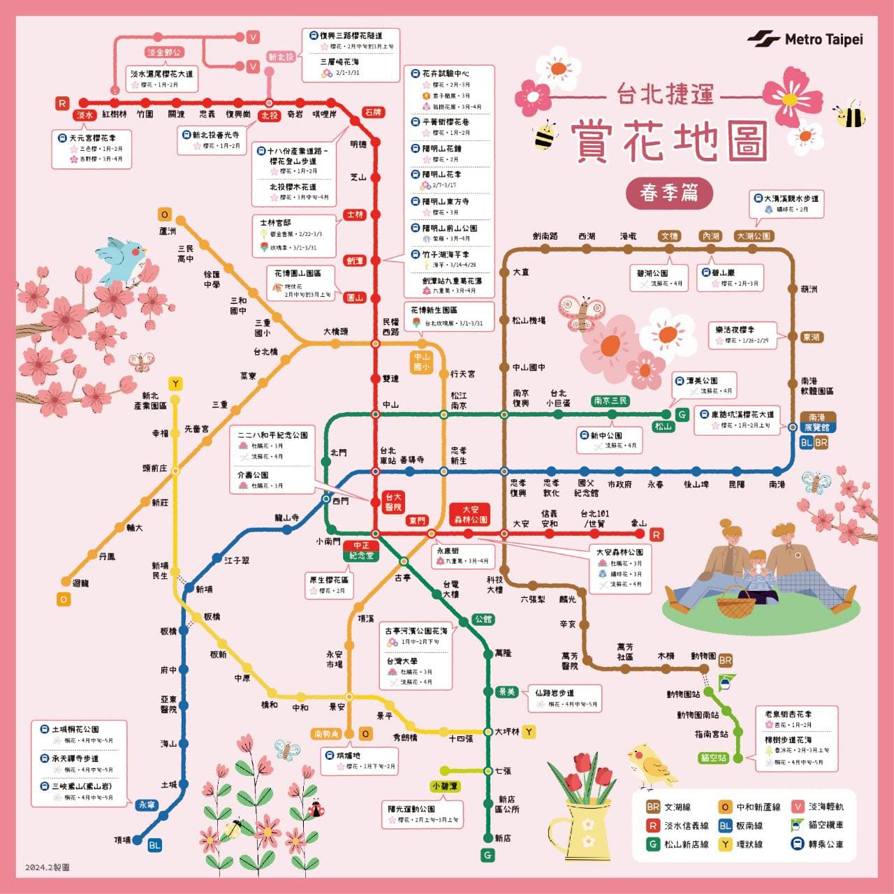 台北捷運公司整理捷運沿線賞花地圖。（北捷提供）