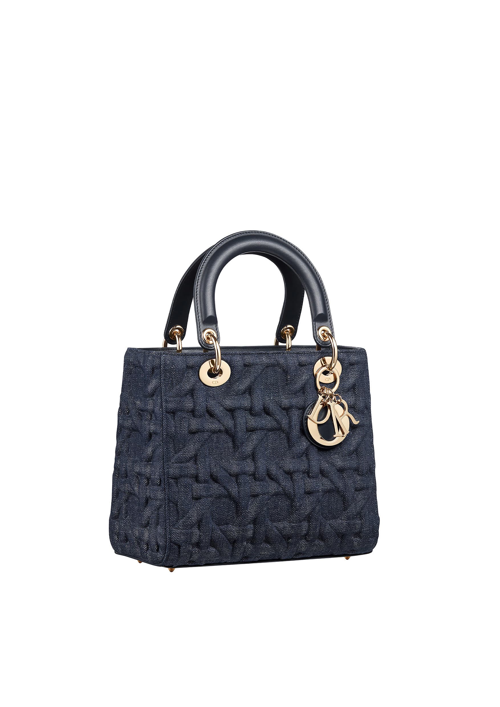 LADY DIOR 丹寧籐格紋線條中型提包。NT$215,000(DIOR提供)