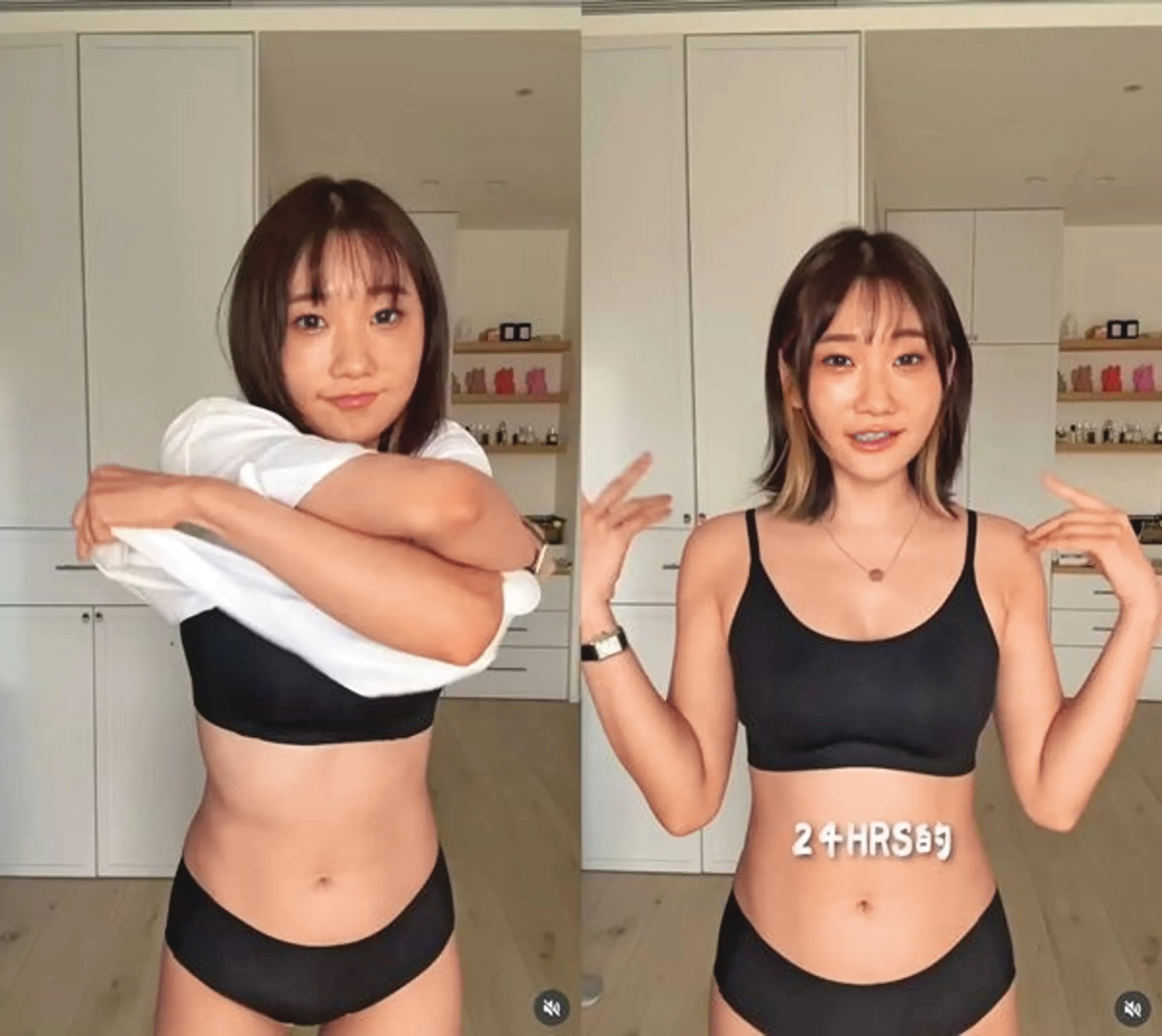 愛莉莎莎因內衣業配,胸圍忽大忽小被懷疑假奶,她也拍片澄清。(翻攝自愛莉莎莎IG)