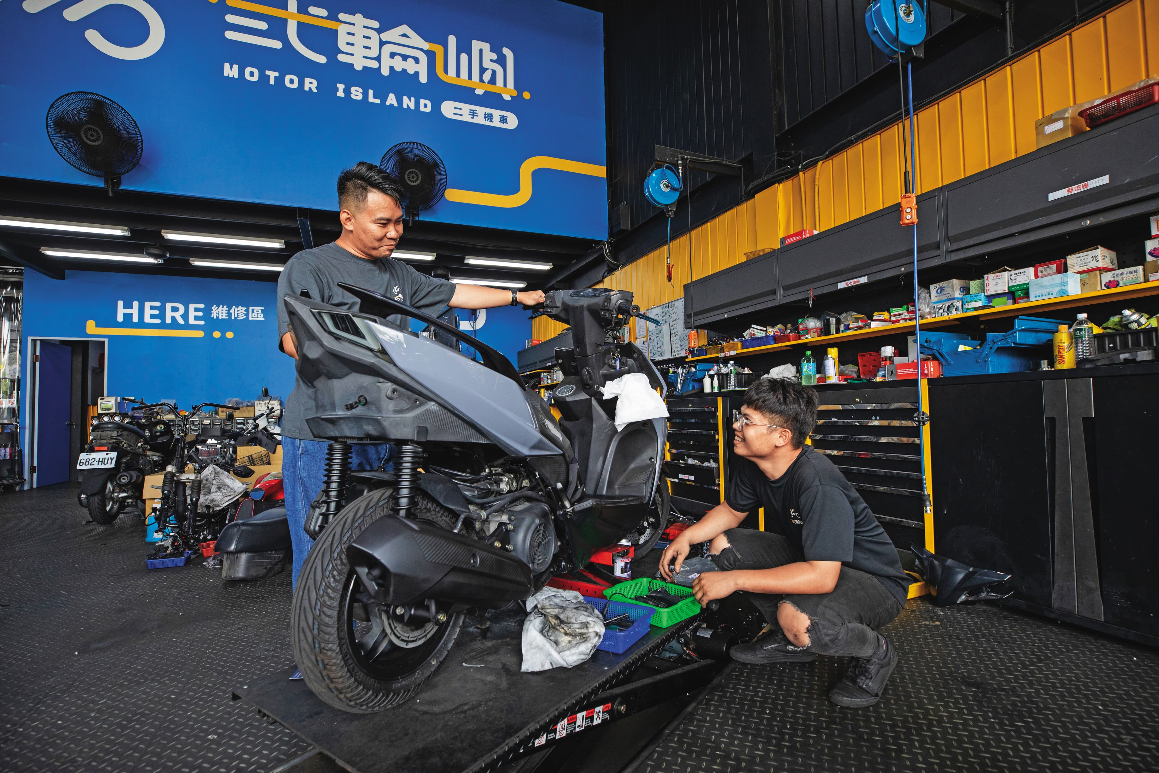 貳輪嶼收車後都會檢測、維修和整理,因二手車買賣業務增加,只維修自售的二手機車。