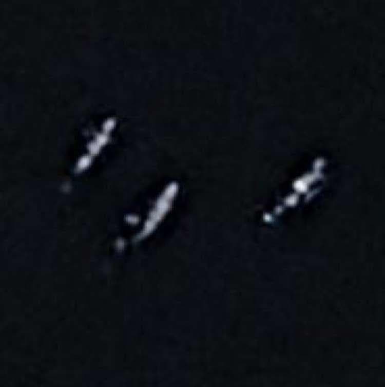從Google Earth空拍畫面可見,3個神祕物體同時出現在尼斯湖靠近岸邊的水域。(翻攝Google Earth)