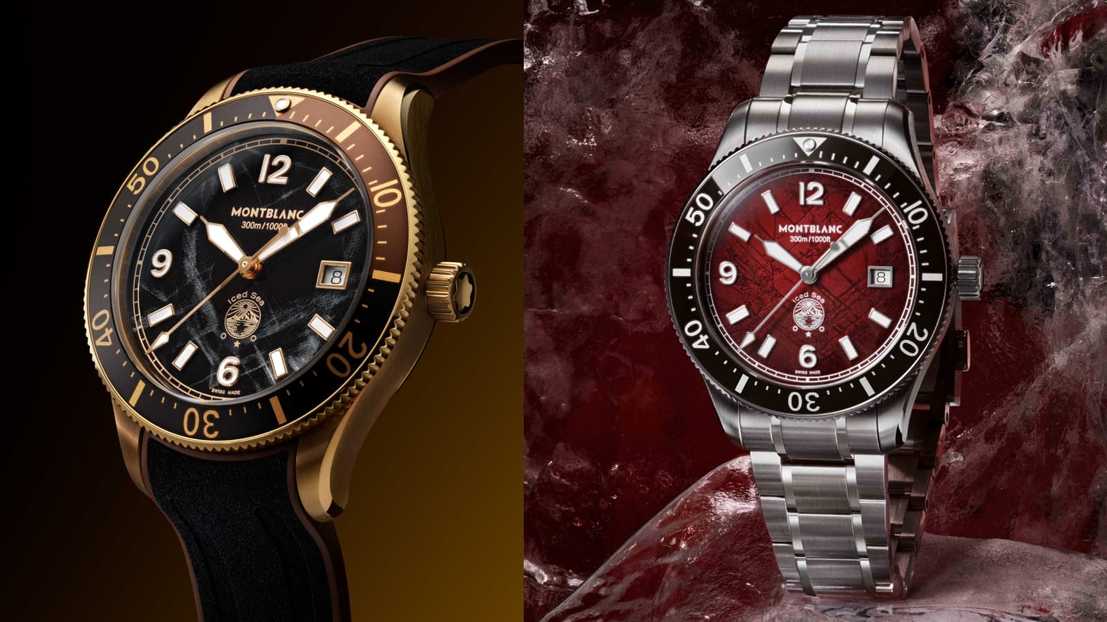 Iced Sea Automatic Date｜錶徑41mm／青銅材質（圖左）、不鏽鋼材質（圖右） ／時、分、秒、日期指示／自動上鍊機芯／防水約300米／定價NT$129,400（青銅）、NT$112,600（不鏽鋼）