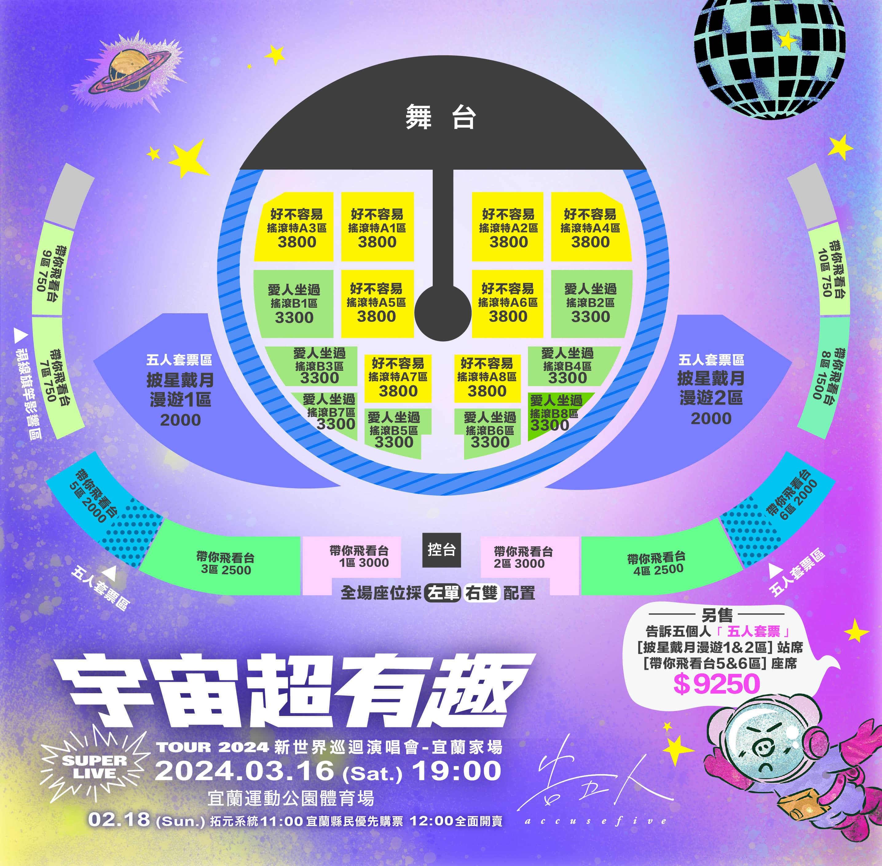 告五人《宇宙超有趣》演唱會宜蘭家場的票區圖。(相信音樂提供)