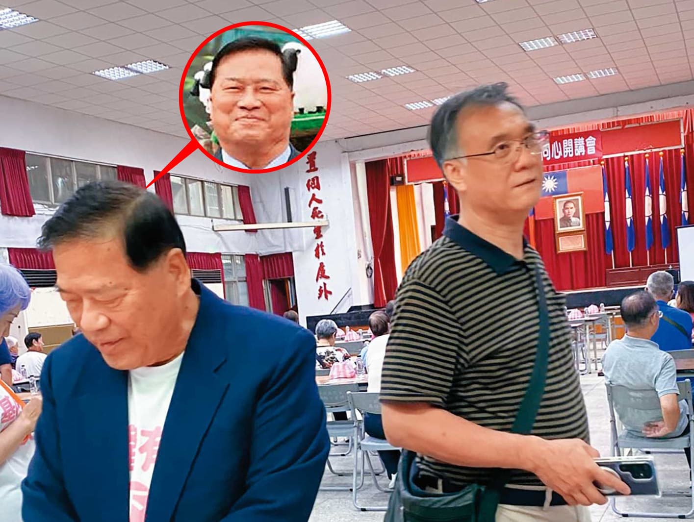 謝清雲文教基金會前董座李伯元(左),也曾與蘇姓公關主任(右)在黨部同框過。
