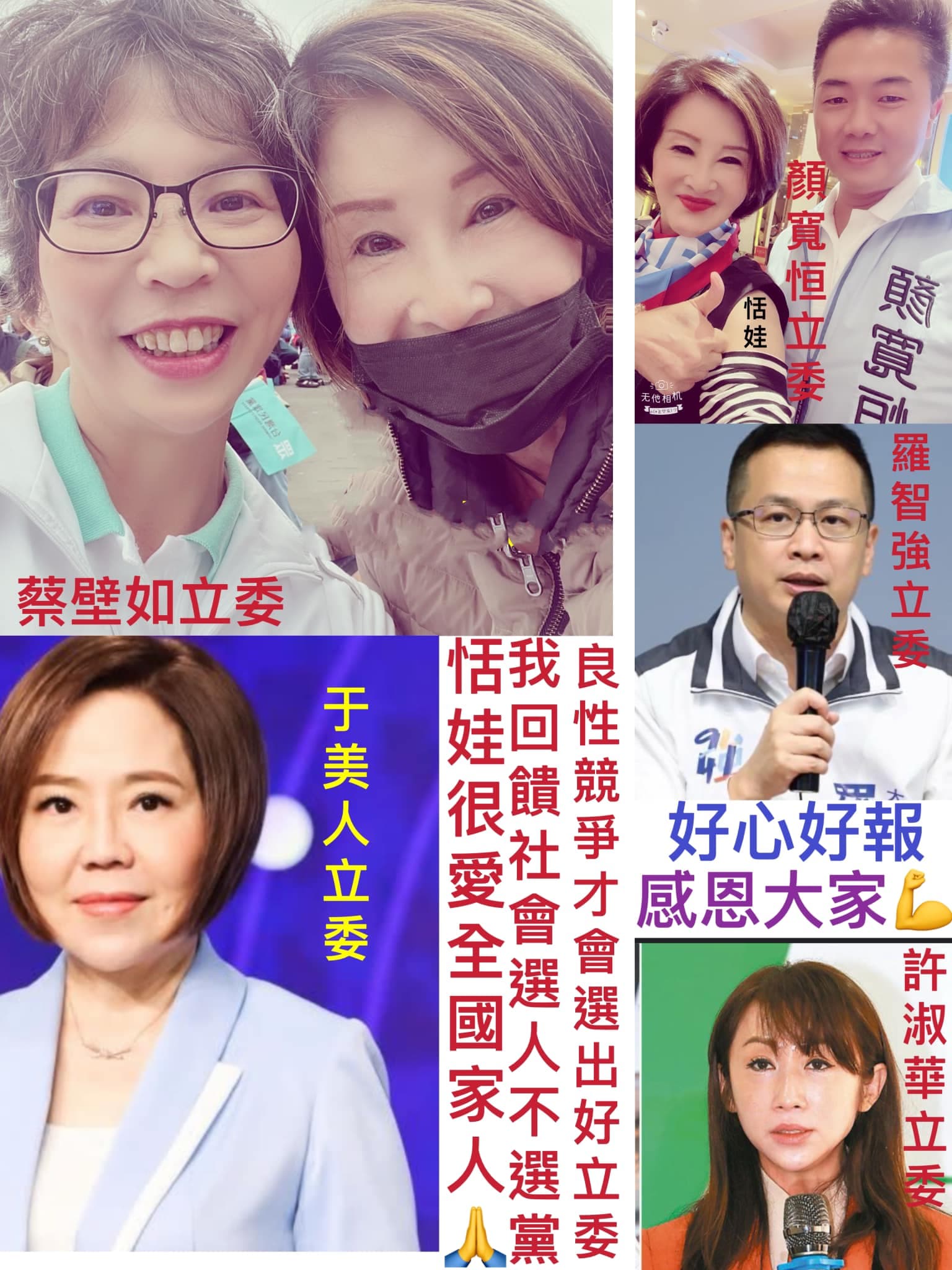 恬娃曾發文強調，自己的愛不分黨派，良性競爭才會選出好立委。（翻攝恬娃臉書）