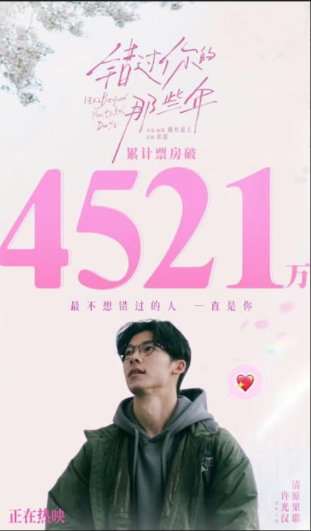 《青春18x2 通往有你的旅程》在大陸改名《錯過你的那些年》上映,官博公開票房累積4521萬。(電影錯過你的那些年官博)