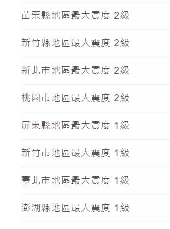 中北部有感搖晃。(翻攝自中央氣象署)