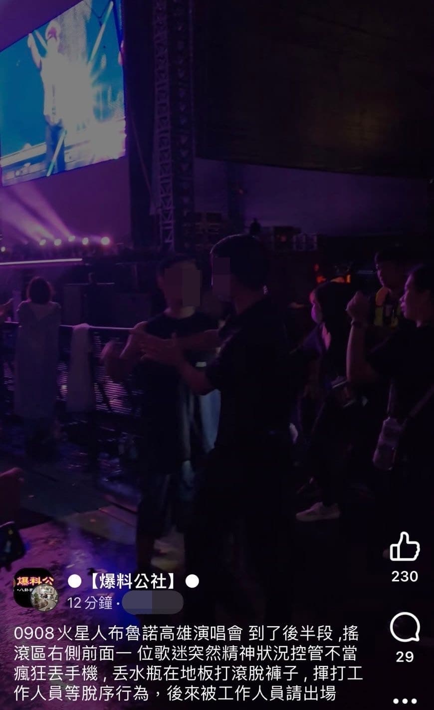 演唱會演出到後半段,搖滾區右側出現零星衝突。(翻攝自網路)