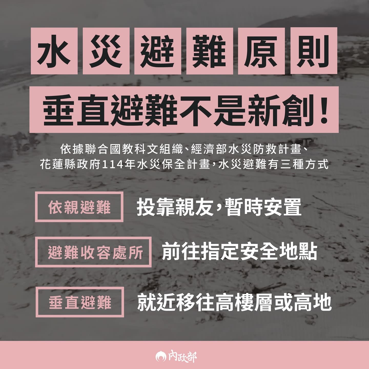 內政部說明「垂直避難」並非創新方法。(翻攝自臉書@內政部)