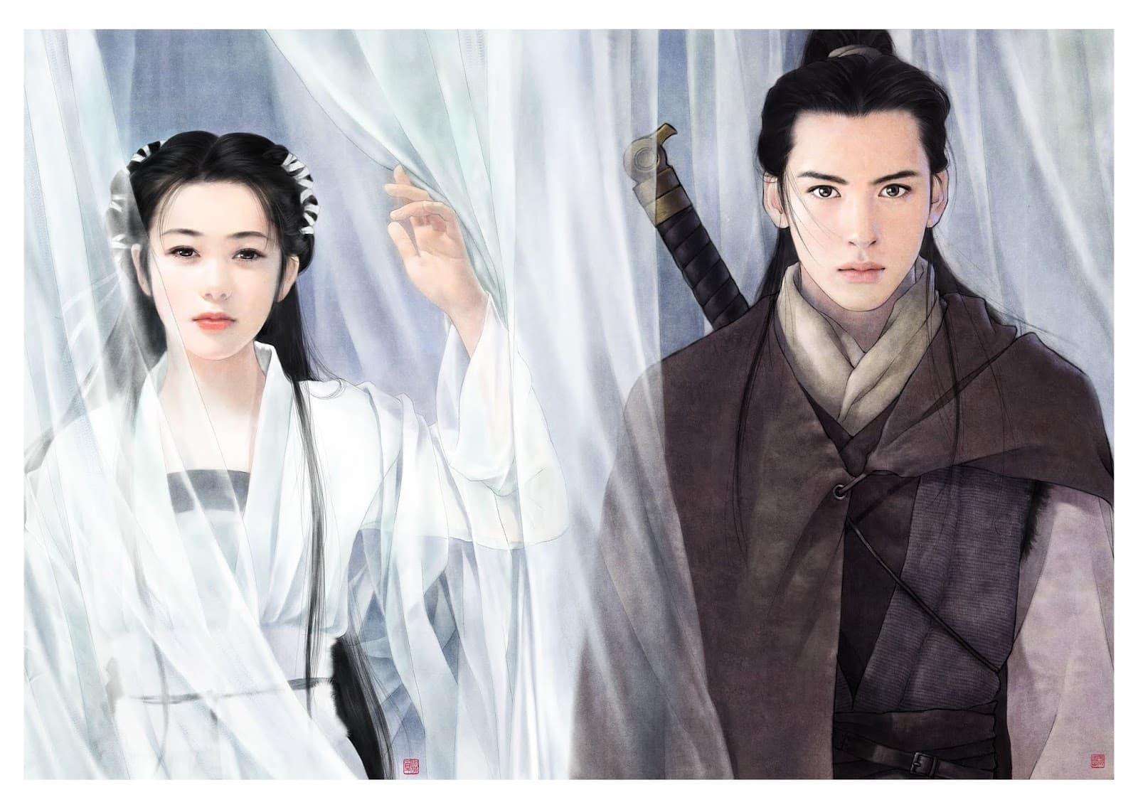 平凡夫妻曾為多款武俠電玩繪製角色,用於封面及視覺宣傳,圖為2000年推出的遊戲《新神鵰俠侶》。(平凡、陳淑芬提供)