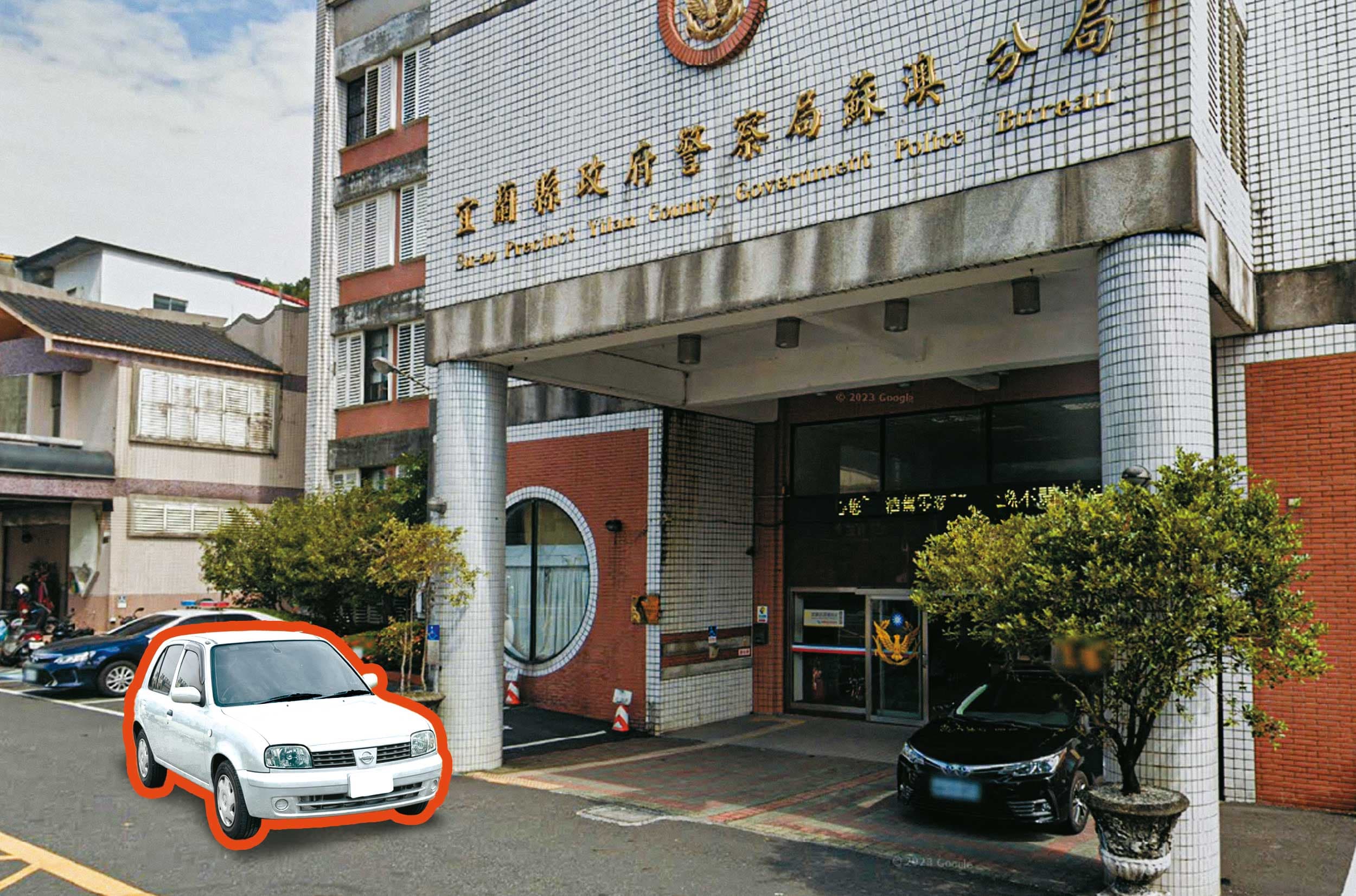 呂男案發後主動將滿是血跡的車開到警局報案,謊稱車曾被偷走。圖為合成畫面。