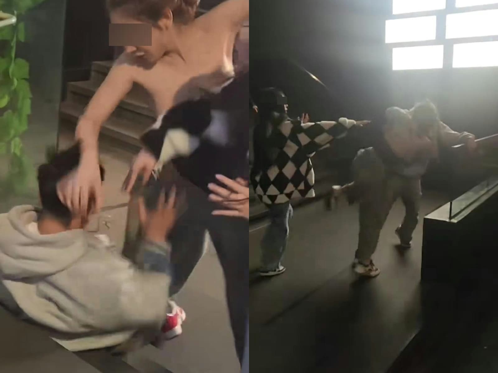 影片最後是停在男子將性感女壓制在地上打,女方也不甘示弱反擊。(翻攝自網路)