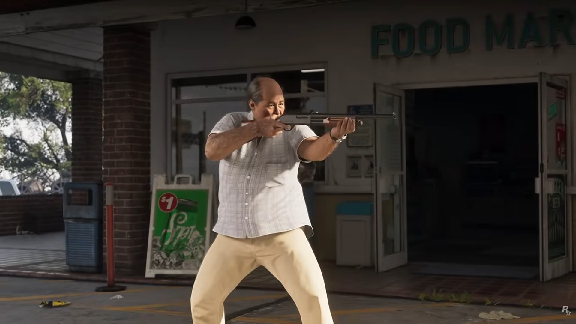 GTA 6中,1名持槍的遊戲人物不論髮型、神情都被認為與毛澤東有幾分相似。(翻攝Rockstar Games YT)