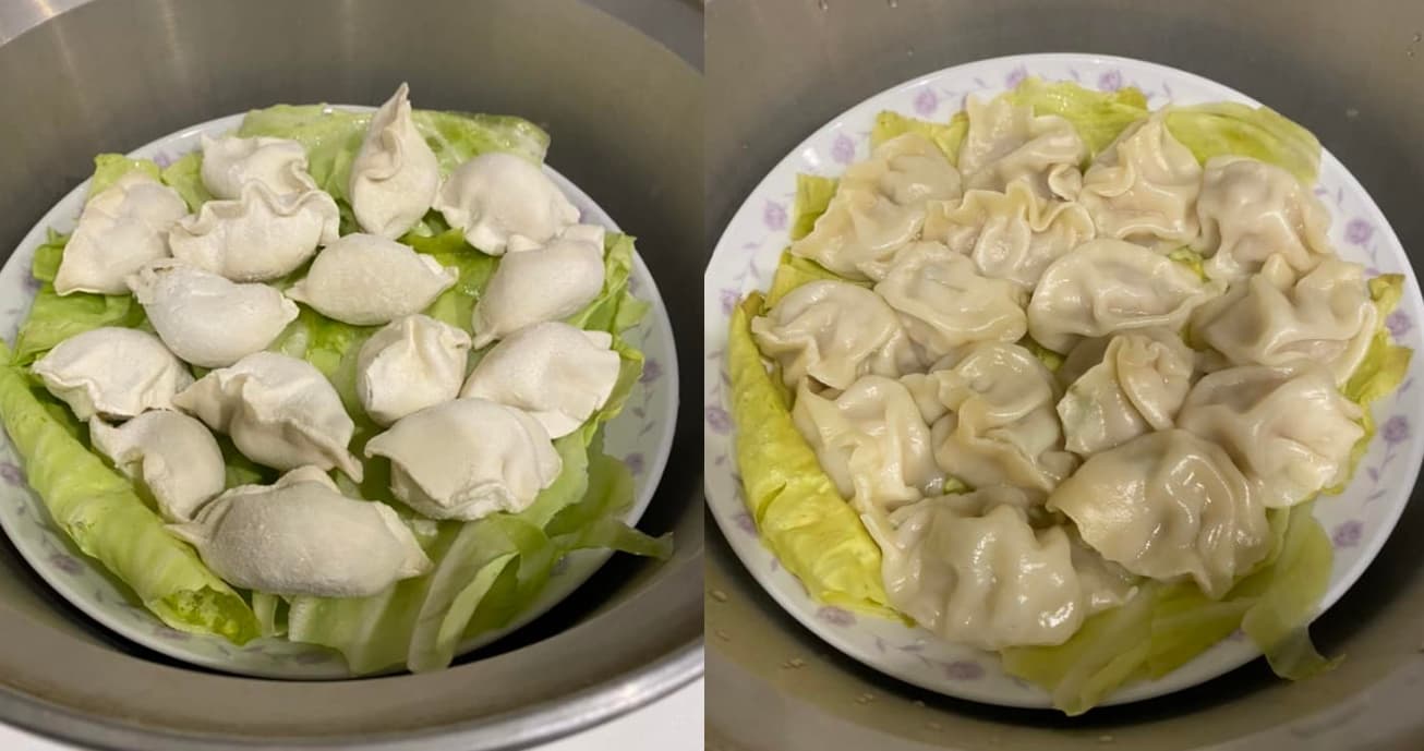 網友推薦用蒸的方式料理水餃,只要蒸5分鐘就快速上桌,而且不會破皮。(翻攝臉書粉專「家常菜」)
