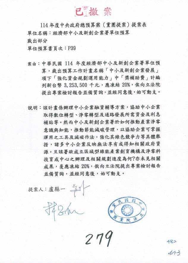 國民黨團則秀出預算提案表,抨擊總統府公然造謠,要求張惇涵立即公開道歉。(國民黨團提供)