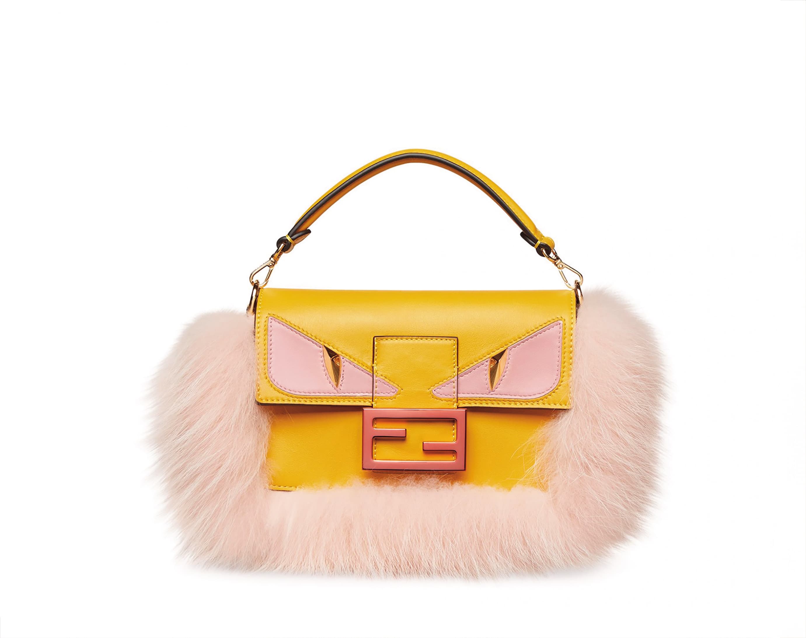 帝王黃也能可可愛愛。FENDI Eyes Baguette Mini手提包 NT$117,800(FENDI提供)