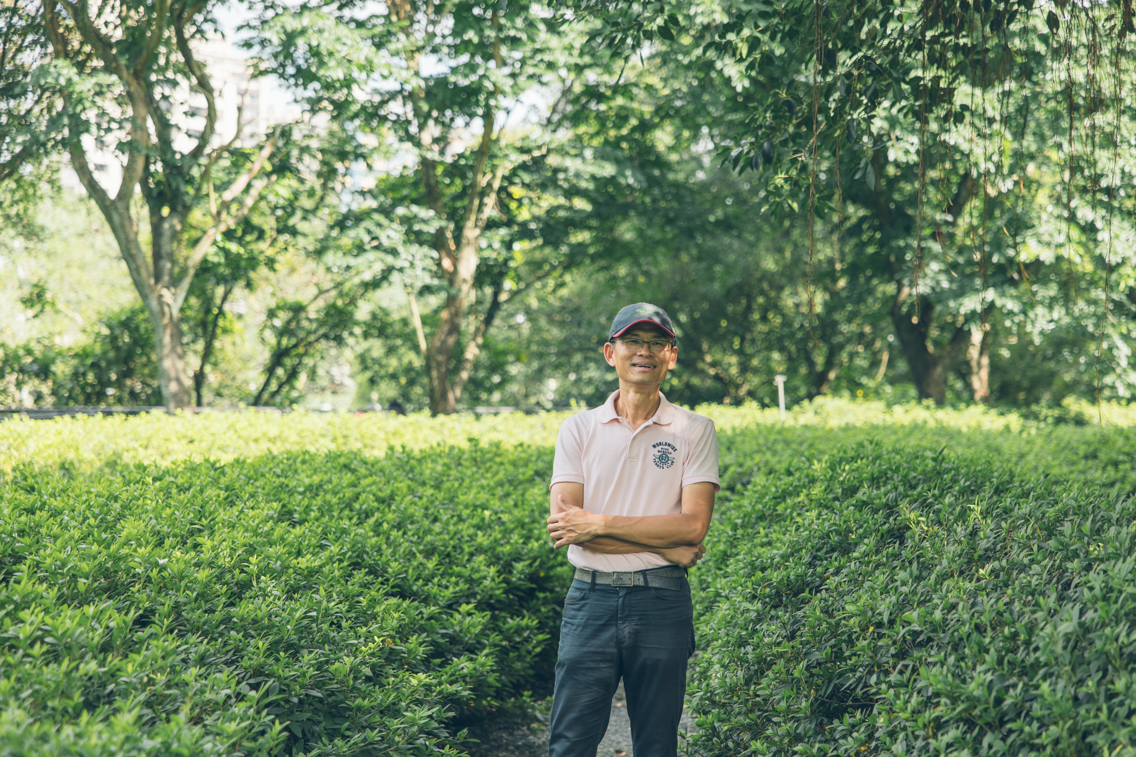大安森林公園的植物長得健康茂盛,副執行長陳鴻楷邀請大家常來走走。(大安森林公園之友基金會提供)
