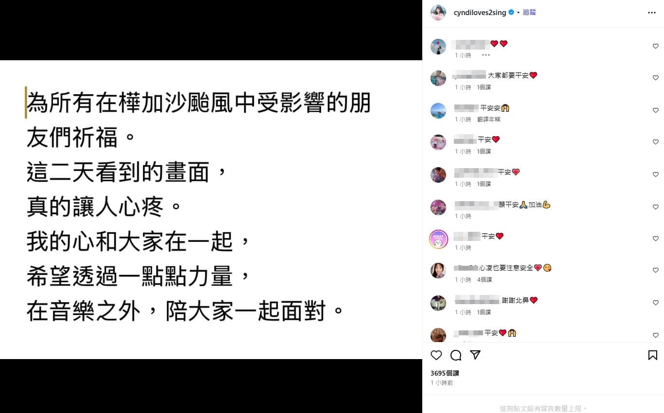 王心凌心疼災區立刻捐款賑災。(翻攝自王心凌IG)