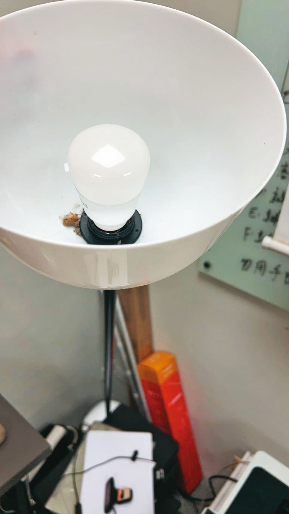 偷拍密錄器被發現藏在學生會辦公室的立燈燈罩裡。(讀者提供)