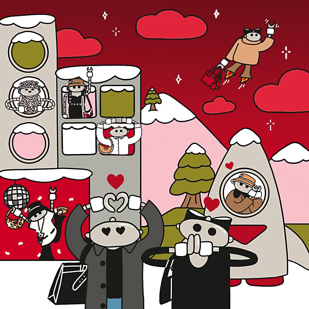 PRADA為迎接年末佳節,派出經典機器人,推出全新LINE限定貼圖。(PRADA提供)