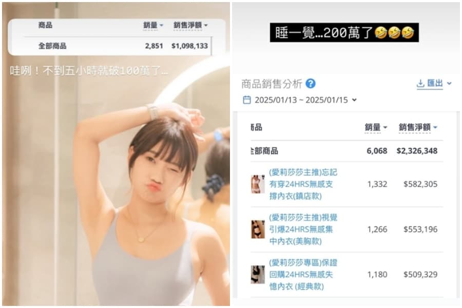 愛莉莎莎團購內衣業績達200萬元,卻因工作太忙發限動哀號。(翻攝自愛莉莎莎IG)