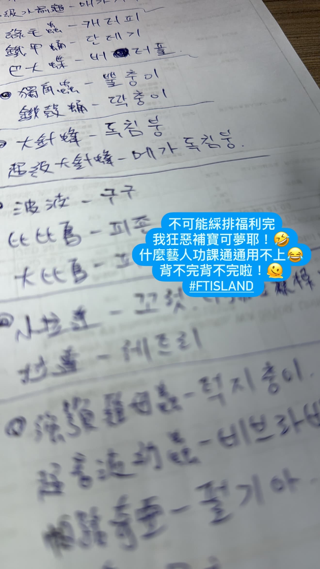 FTISLAND翻譯老師哀嚎為了寶可夢瘋狂惡補韓文,讓粉絲笑翻。(截圖自qma_diary IG)