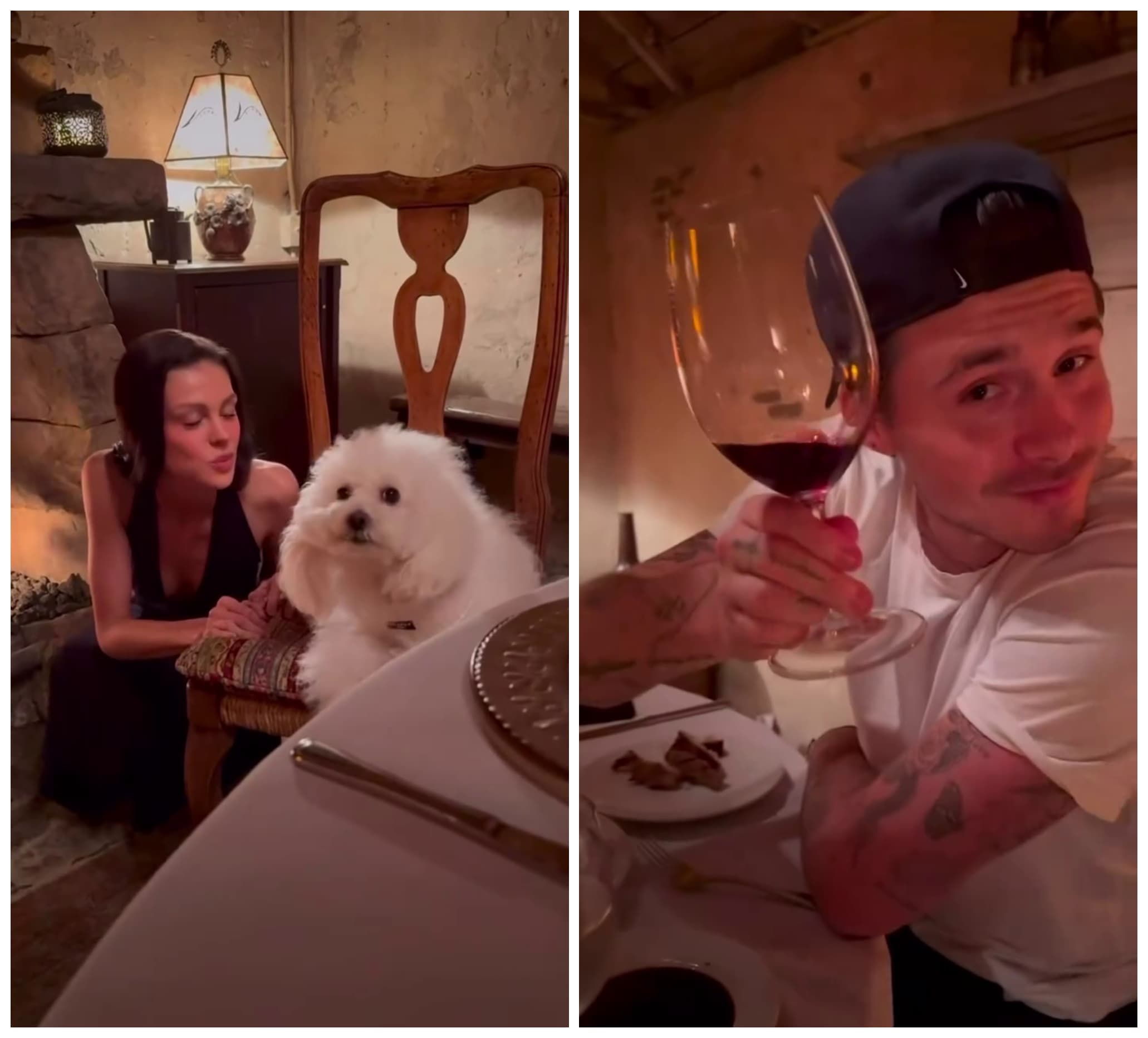 夫妻倆享受美食,與愛犬度過美好時光。(翻攝brooklynbeckham TikTok)