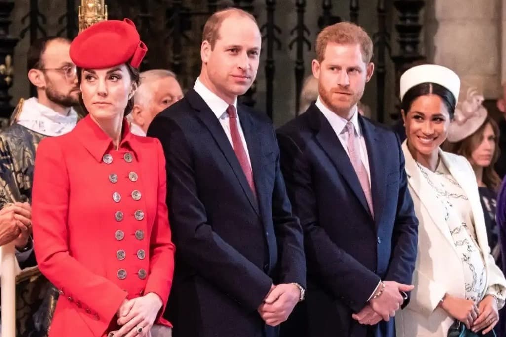 凱特王妃(左起)、威廉王子、哈利王子、梅根的恩怨未歇。(翻攝parismatch.be網站)