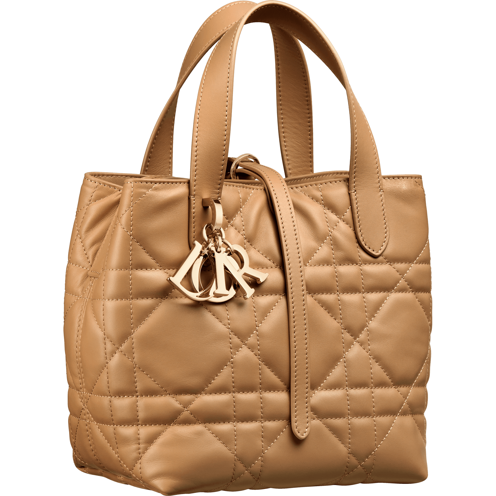 DIOR Toujours駝色籐格紋皮革直式小型托特包。NT$110,000(迪奧提供)