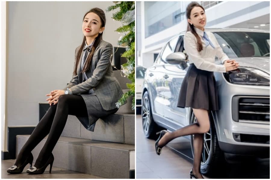 中國青島保時捷銷售女王業務牟倩文(molly),因為外型亮麗,加上銷售成績亮眼,意外爆紅。(翻攝自微博)