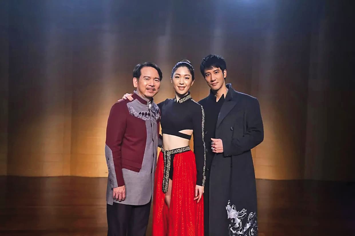 李建復(左起)和女兒李友珊、表姪王力宏是不同年代的高顏值實力派歌手。(海蝶音樂提供)