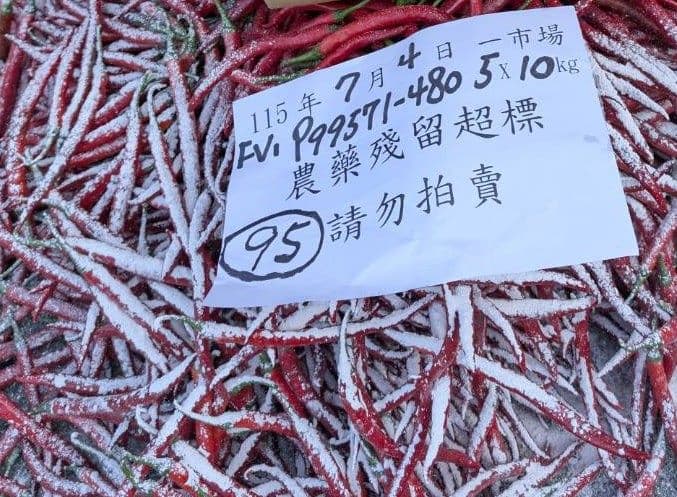 今年7月批發市場蔬果農藥殘留抽驗,共有77件不合格,主要品項為小白菜、辣椒、菜豆。(北市市場處提供)