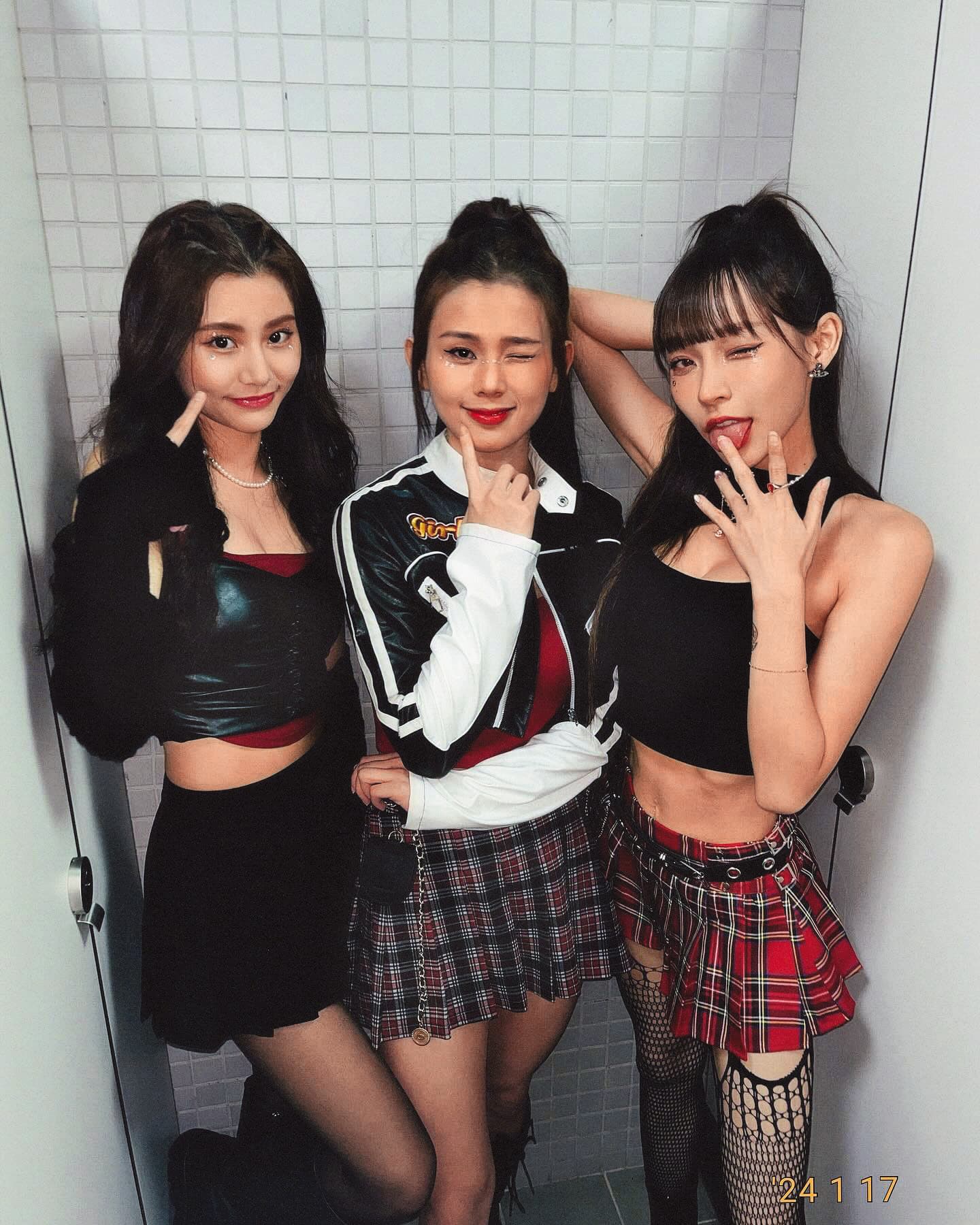 林襄(右)人氣紅不讓,除了啦啦隊工作外,去年在實境秀《炸裂吧!女孩》與各務禮美奈(左)、容容(中)相處融洽。(翻攝自林襄IG)