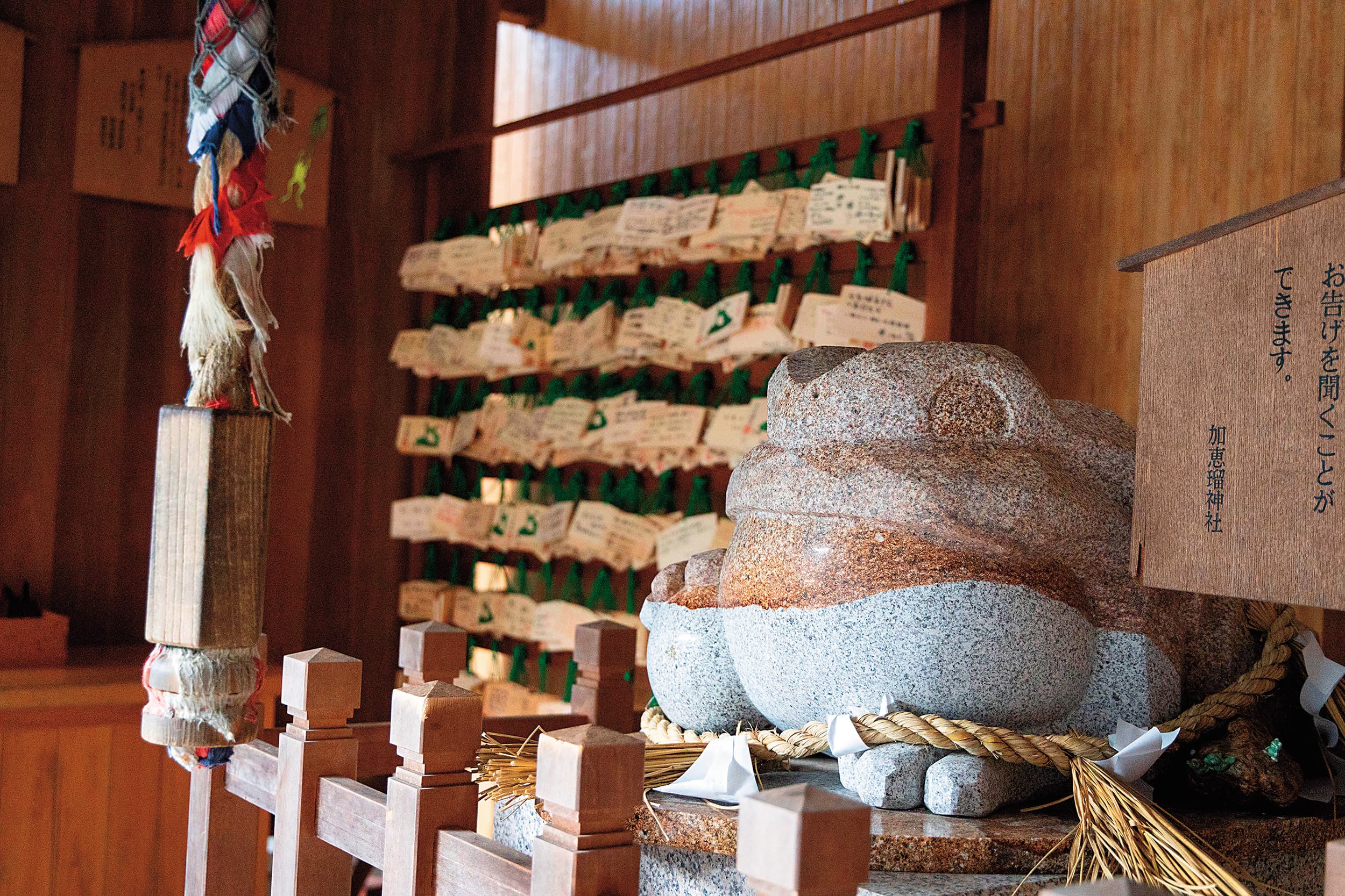 被暱稱為青蛙神社的「加惠瑠神社」,不只供奉的主神是青蛙,甚至繪馬、石燈與洗手處都能見到青蛙蹤影。
