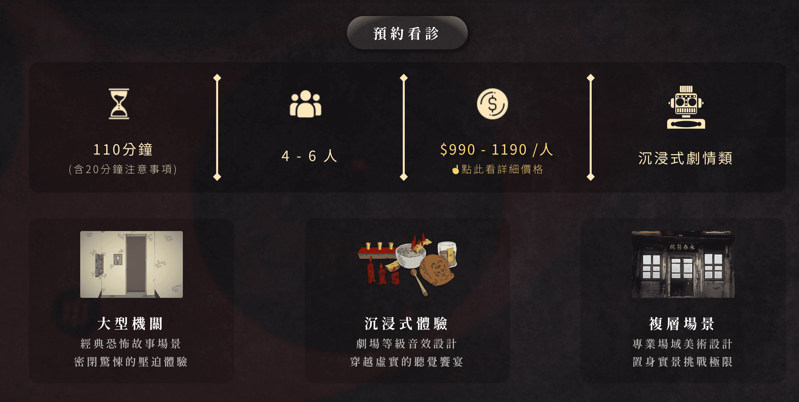 密室逃脫恐怖故事《永春醫院》主打沉浸體驗，每人收費從990元到1,190元不等。（翻攝自邏思起子密室逃脫官網）