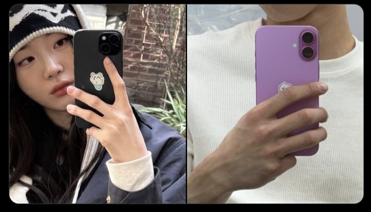 網友舉出許多情侶同款,申詩雅與李柱延手機背殼上的同系列貼紙為買美妝品的贈品。(網路圖片)