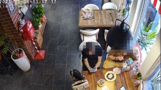 監視器畫面也拍到，該組客人的言行，以及明顯在外買來的豆花等外食。（翻攝自Threads）