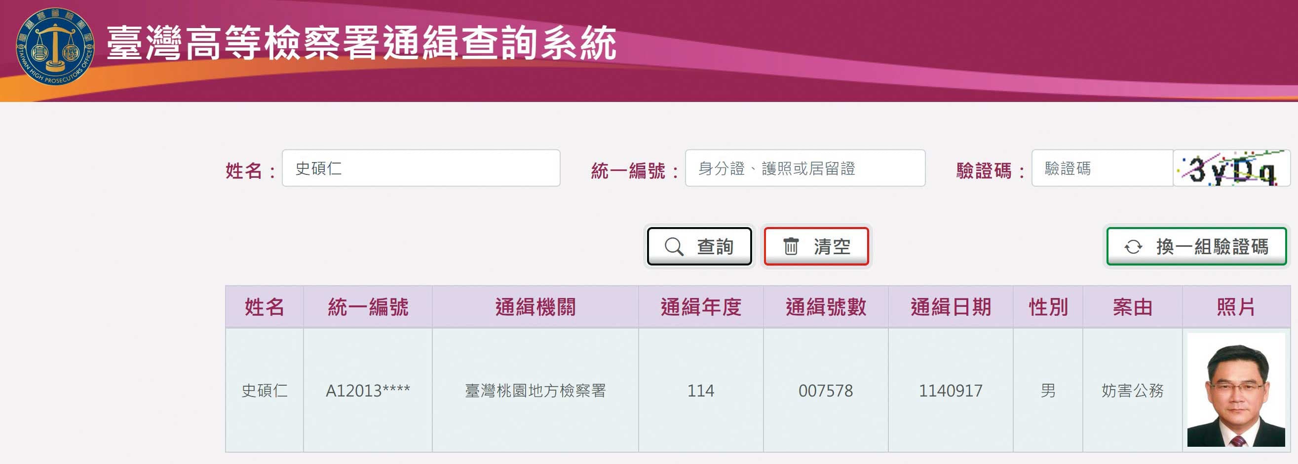 史碩仁因妨害公務罪名,去年9月遭桃園地檢發布通緝。(翻攝畫面)